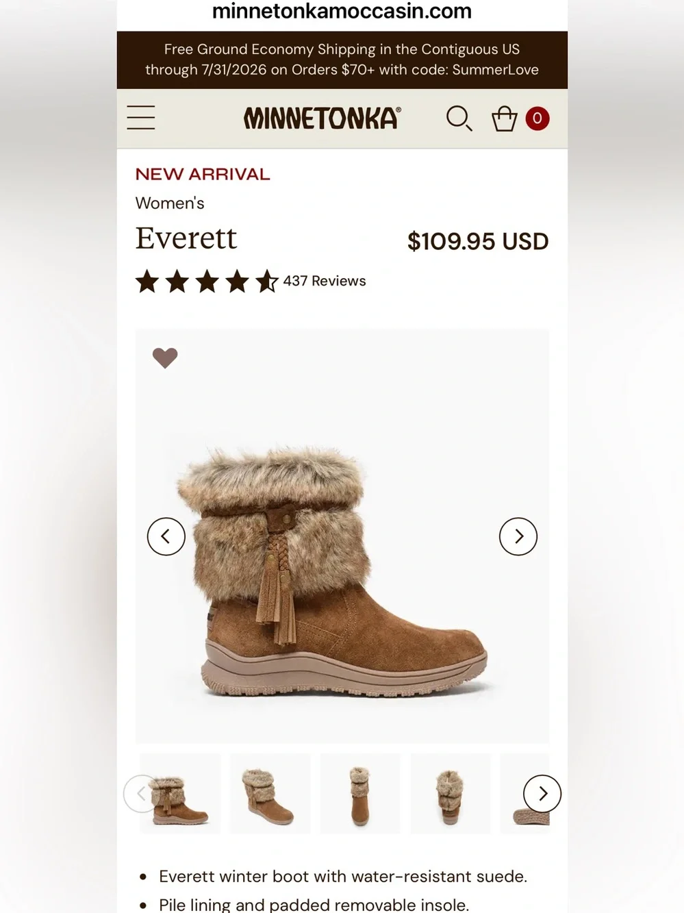 Minnetonka Tan Faux-Fur Cuff Suede Leather Winter Boots with Tassel Detail